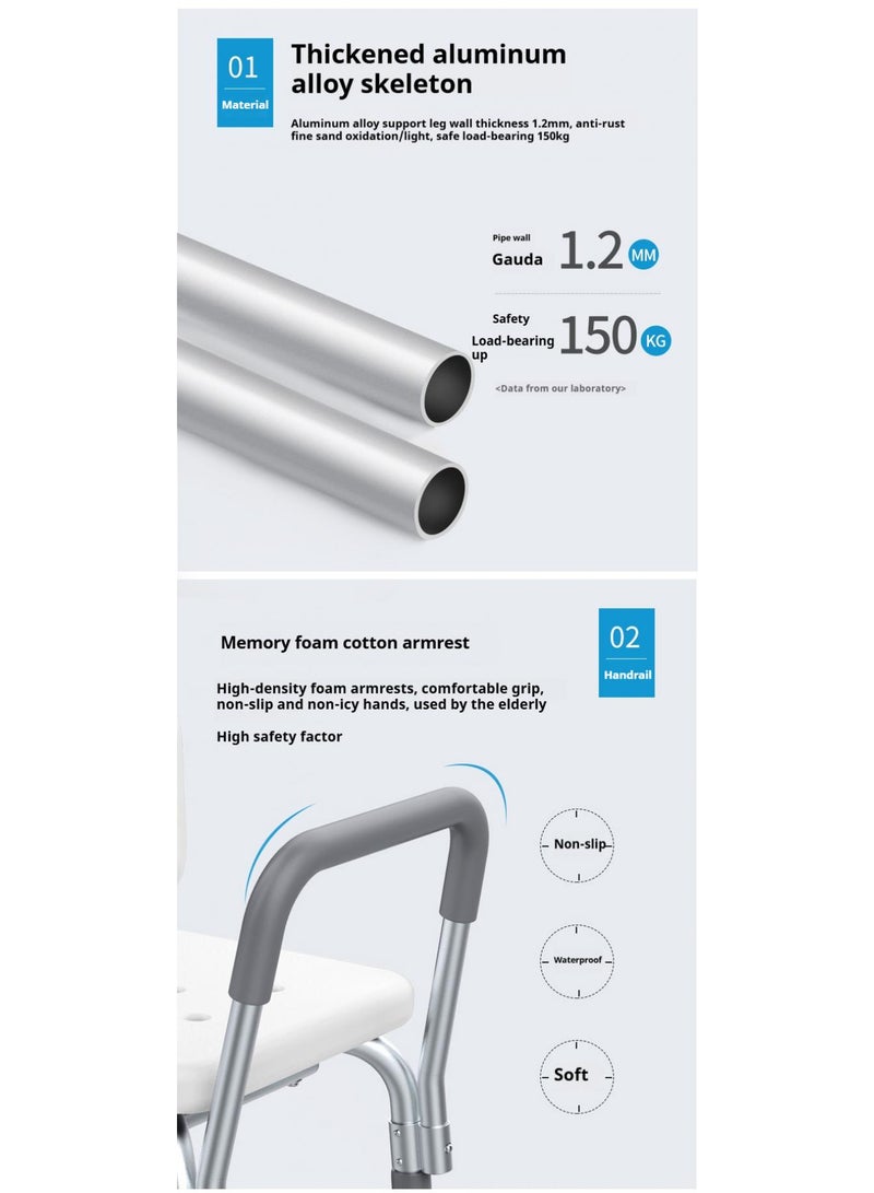 عام 360 درجة كرسي دش قابل للتدوير مع كرسي محمول ، مسند ذراع ، مسند الظهر ، قابل للتعديل الارتفاع ، تنطبق على حوض الاستحمام ، حوض الاستحمام ، وكبار السن ، والنساء الحوامل ، كرسي دش ، سبائك الألومنيوم المضادة للانزلاق كرسي دش ، دش كرسي دوار - Image 4