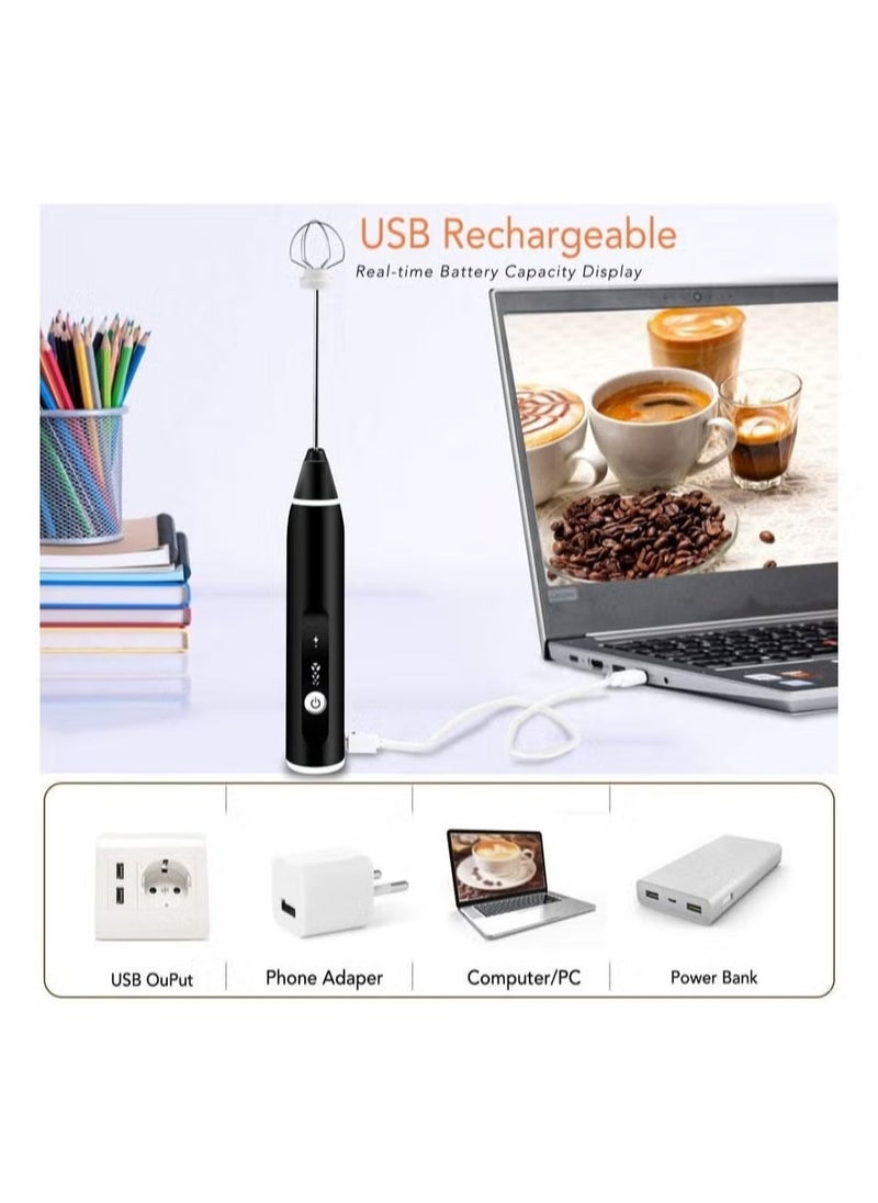 ELTRAZONE - Handheld Electric Milk Frother with USB Rechargeable 3-Speed Mixer for Matcha, Cappuccino, and More – Includes Two Stainless Steel Whisks and Cleaning Brush - Image 1