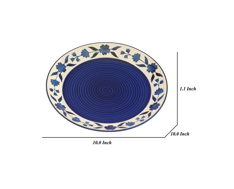 Yourowndcor Floral 'Blue and White Plate Pair' Handpainted Plates in Ceramic 10 NCH, Set of 6, Dishwasher & Microwave Safe - Image 4