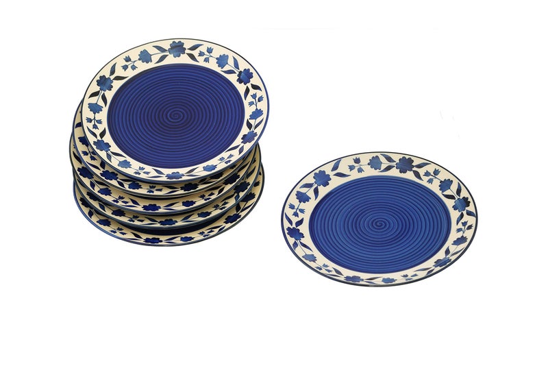 Yourowndcor Floral 'Blue and White Plate Pair' Handpainted Plates in Ceramic 10 NCH, Set of 6, Dishwasher & Microwave Safe - Image 1