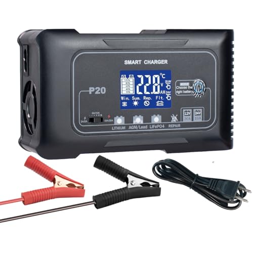 Hosyond 20A Smart Battery Charger 12V/24V, Automatic Charger & Maintainer for Lithium, LiFePO4, and Lead-Acid (AGM/Gel/SLA) Batteries, Trickle Charging for Cars, Boats, Motorcycles - Image 1