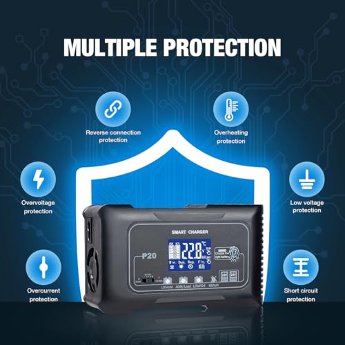 Hosyond 20A Smart Battery Charger 12V/24V, Automatic Charger & Maintainer for Lithium, LiFePO4, and Lead-Acid (AGM/Gel/SLA) Batteries, Trickle Charging for Cars, Boats, Motorcycles - Image 4