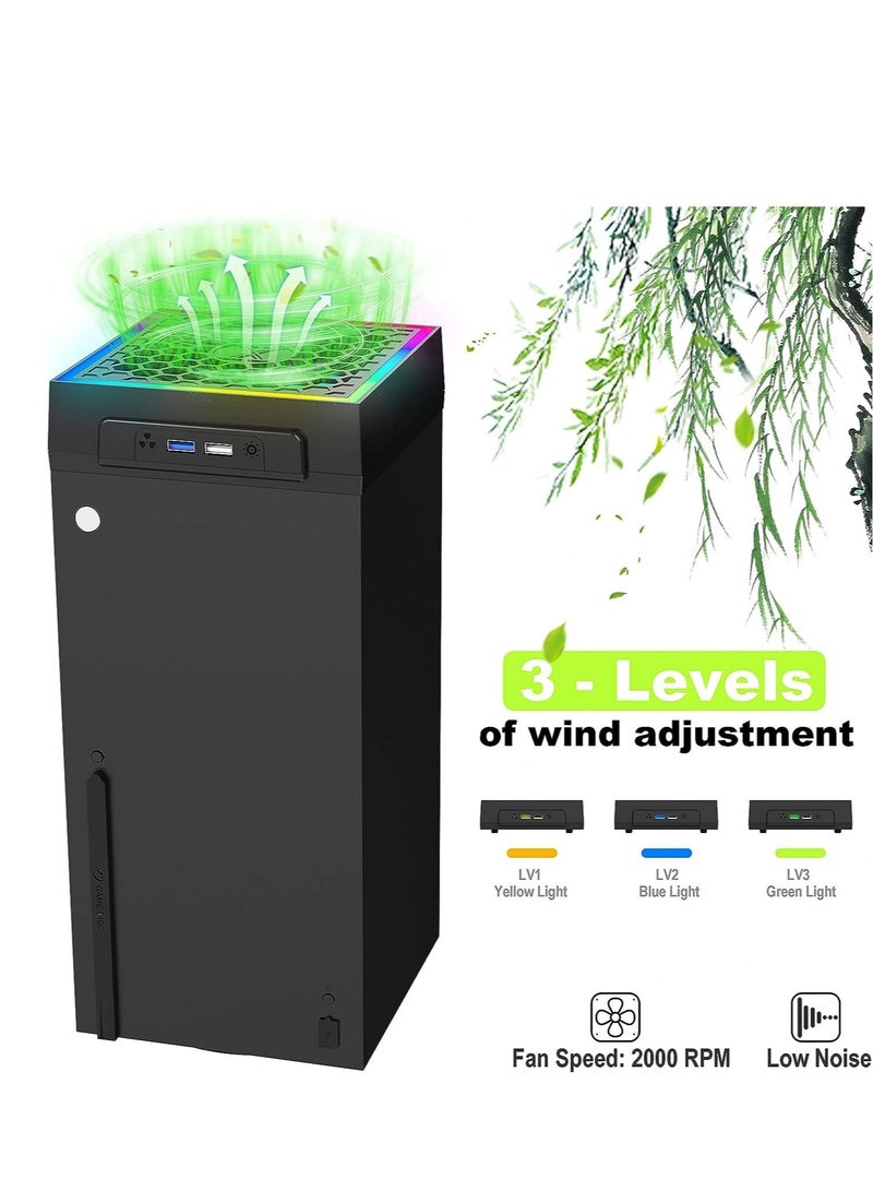 Cooling Fan Dustproof for Xbox Series X with RGB LED Light Strip, with Rubber Dust Plugs, 3-Speed Adjustable Top Fan, Cooler  Light Independent Touch Switch, Low Noise, Extra 2 USB Port - Image 2