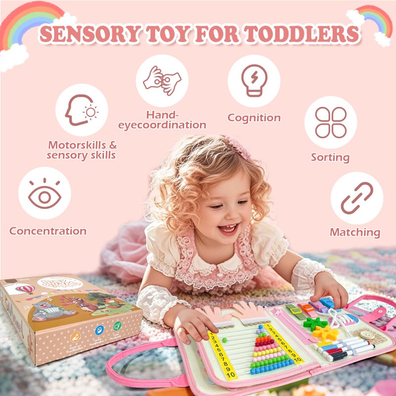 Aurasys Toddler Busy Board Montessori Toys for Girl Birthday Gift,Educational Learning Sensory Busy Book, Airplane Car Travel Activities Toy for Girl(Pink) - Image 3