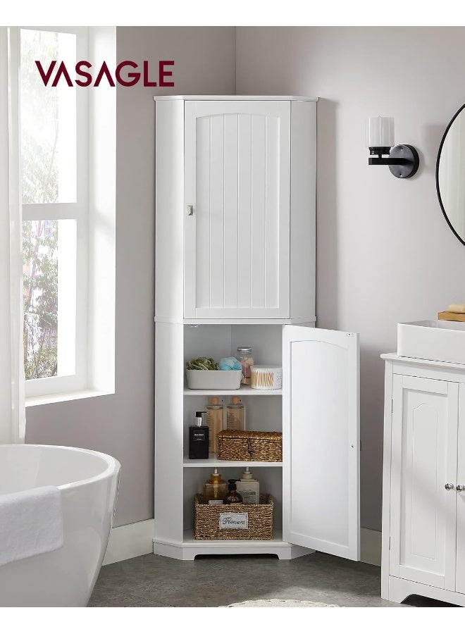 VASAGLE Tall Corner Cabinet, Bathroom Storage Cabinet with 2 Doors and 4 Adjustable Shelves, for Bathroom, Kitchen, Living Room, Modern Farmhouse Design, White - Image 2