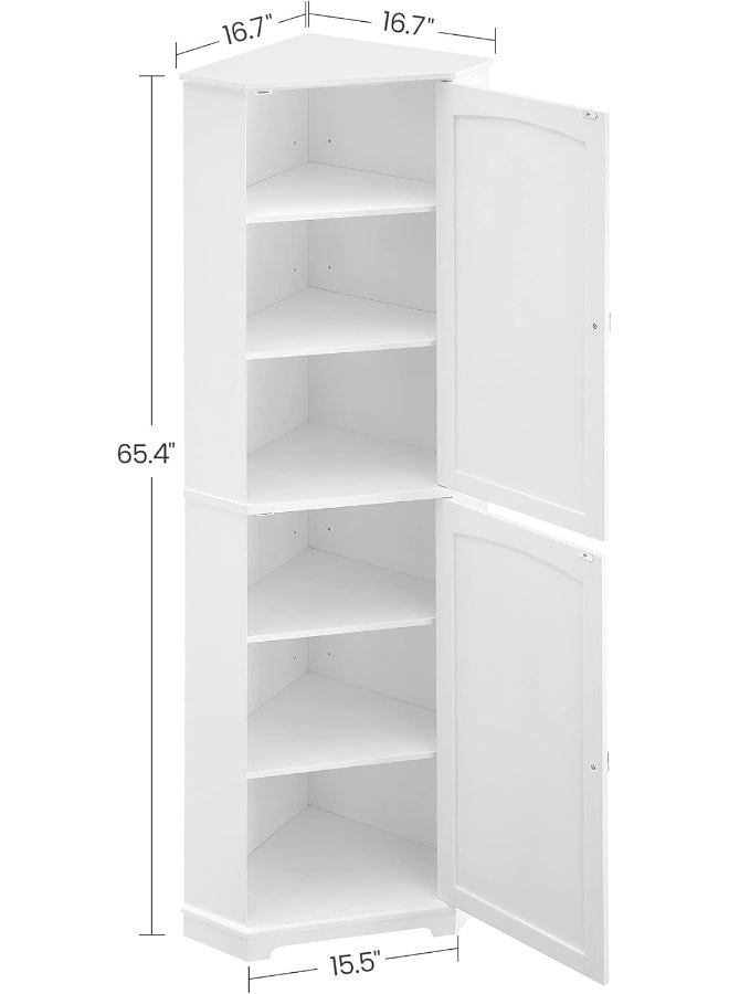 VASAGLE Tall Corner Cabinet, Bathroom Storage Cabinet with 2 Doors and 4 Adjustable Shelves, for Bathroom, Kitchen, Living Room, Modern Farmhouse Design, White - Image 3