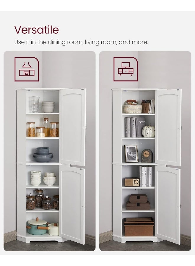 VASAGLE Tall Corner Cabinet, Bathroom Storage Cabinet with 2 Doors and 4 Adjustable Shelves, for Bathroom, Kitchen, Living Room, Modern Farmhouse Design, White - Image 5