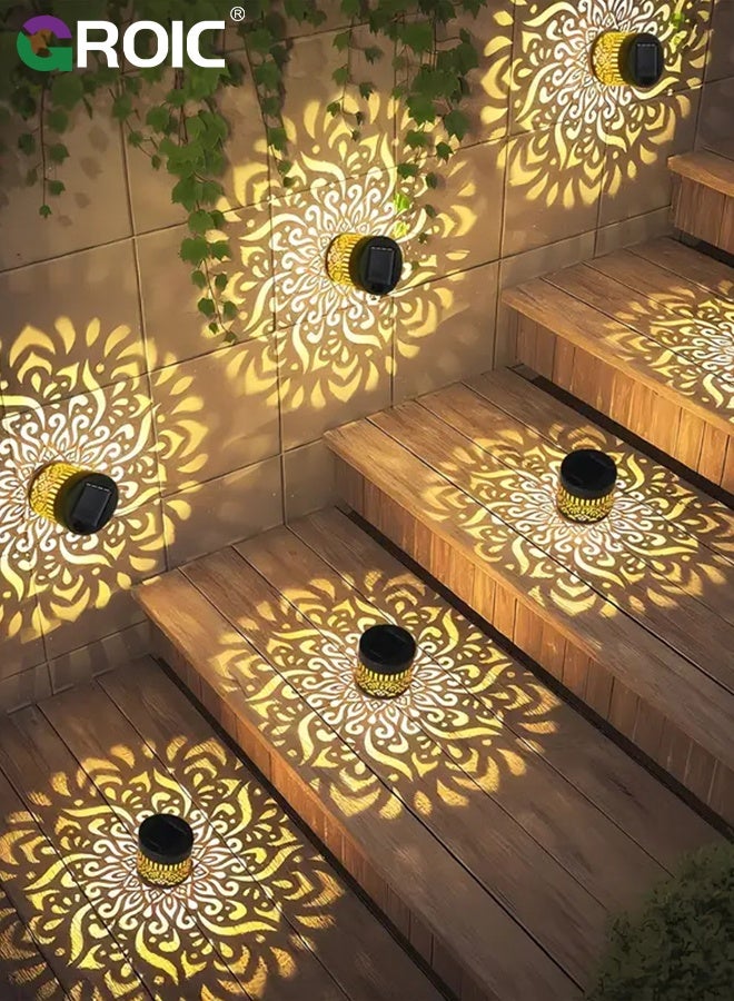 جرويك مجموعة من 2 مصباح سياج يعمل بالطاقة الشمسية، مصابيح حائط معدنية مقاومة للماء، إضاءة ليد صفراء دافئة للحديقة، فناء خلفي - ماندالا - Image 3