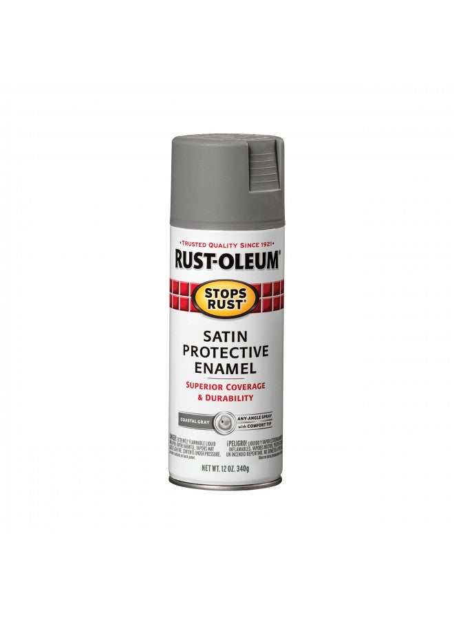 Rust-Oleum 312819 Stops Rust Spray Paint, 12 Oz, Satin Coastal Gray - Image 1
