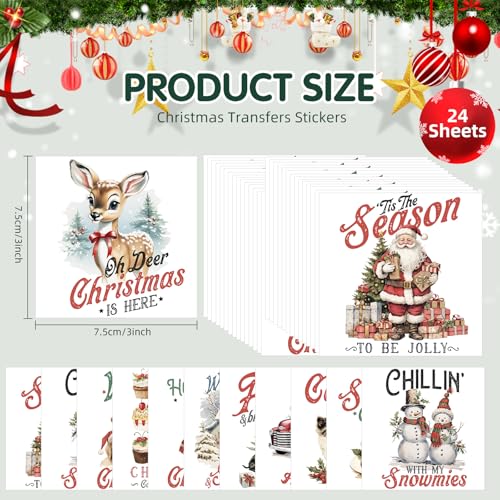 ZMRU 24 Sheets Vintage Christmas Rub On Transfers for Crafts, Rub On Transfers Christmas for Wood，Furniture Decals, Glass, Porcelain, Leather, Canvas, Fabric Projects,3 * 3inch(Vintage Christmas) - Image 2