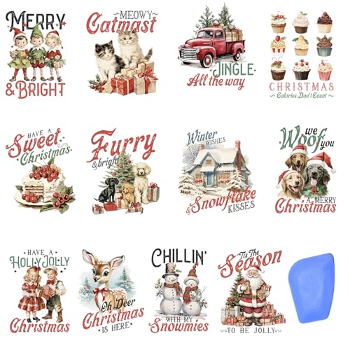 ZMRU 24 Sheets Vintage Christmas Rub On Transfers for Crafts, Rub On Transfers Christmas for Wood，Furniture Decals, Glass, Porcelain, Leather, Canvas, Fabric Projects,3 * 3inch(Vintage Christmas) - Image 1