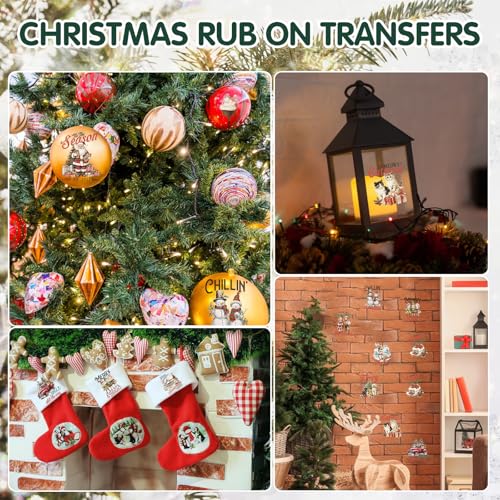 ZMRU 24 Sheets Vintage Christmas Rub On Transfers for Crafts, Rub On Transfers Christmas for Wood，Furniture Decals, Glass, Porcelain, Leather, Canvas, Fabric Projects,3 * 3inch(Vintage Christmas) - Image 3