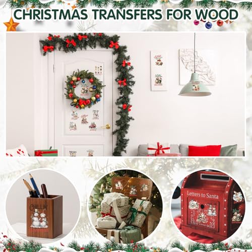 ZMRU 24 Sheets Vintage Christmas Rub On Transfers for Crafts, Rub On Transfers Christmas for Wood，Furniture Decals, Glass, Porcelain, Leather, Canvas, Fabric Projects,3 * 3inch(Vintage Christmas) - Image 5