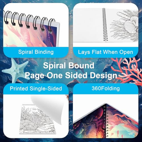 CKMOREL Ocean Coloring Book for Adult Spiral Bound, Adult Coloring Books for Women Relaxation, 30 Pages Thick Paper One Sided Design, Mindfulness Coloring Book, Anxiety Relief Mindfulness Gifts - Image 2