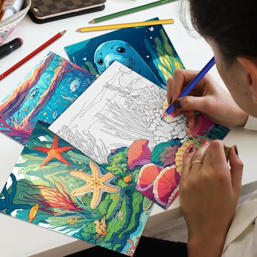 CKMOREL Ocean Coloring Book for Adult Spiral Bound, Adult Coloring Books for Women Relaxation, 30 Pages Thick Paper One Sided Design, Mindfulness Coloring Book, Anxiety Relief Mindfulness Gifts - Image 5