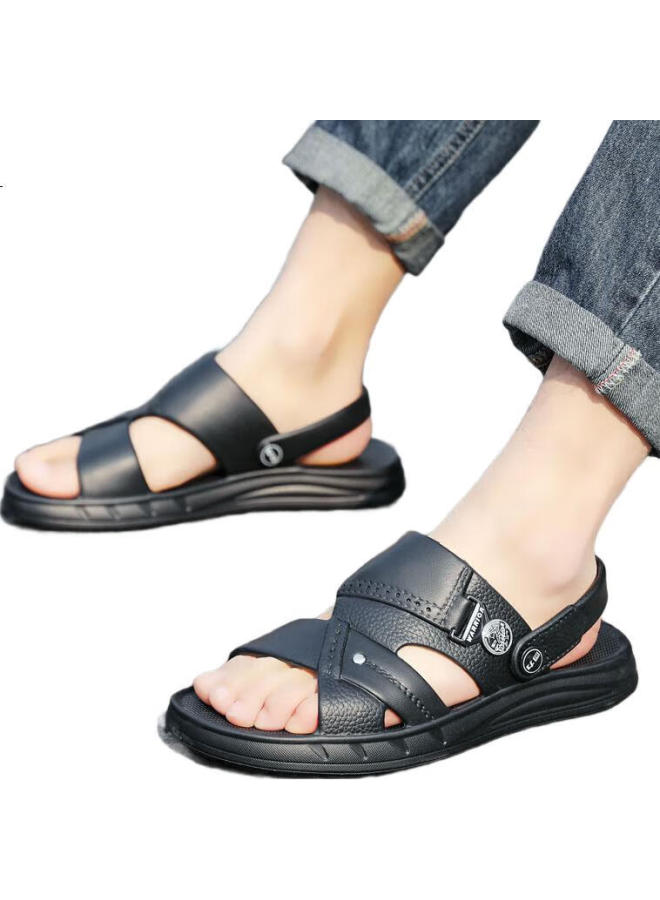 Pull Back Huangli Men'S Sandals Beach Shoes Waterproof Slip-Resistant Indoor Outdoor Dual-Purpose Slippers Hl0511 Black Size 40 - Image 3