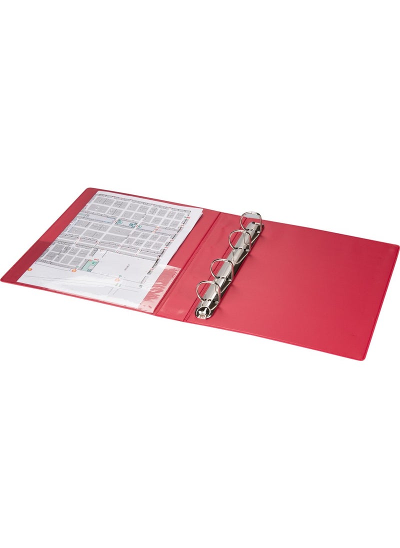 2K - A5 SMALL SIZE PVC Student and Office Type Document Presentation Folder with 4 Rings Inner Pocket SUITABLE FOR A5 DOCUMENTS 19.5 x 23 cm Red - Image 1