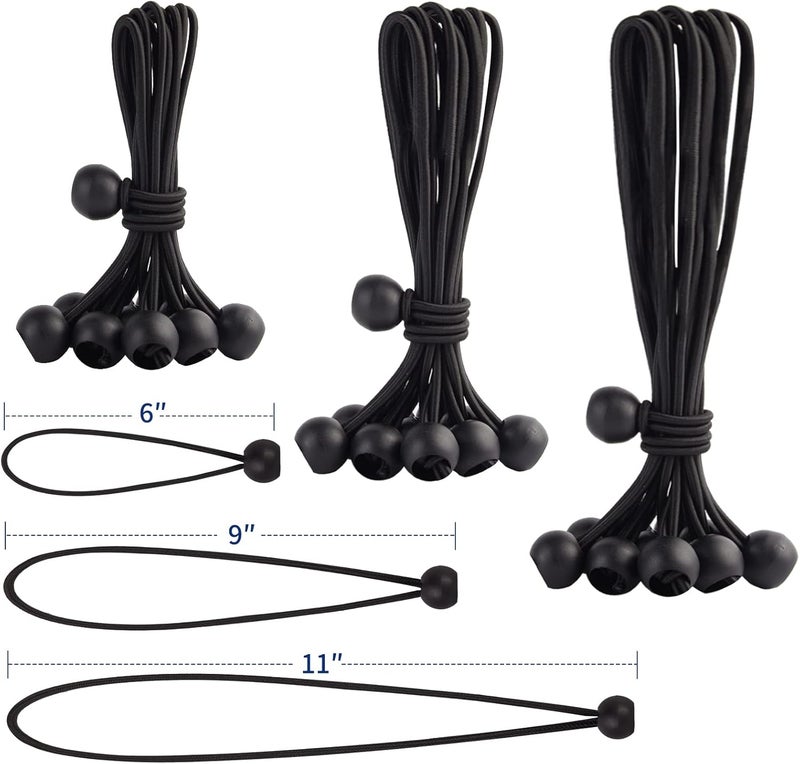 SkyTened 30PCS of 3 Sizes Ball Bungee Cords, 6, 9, 11 Inch Tarp Canopy Bungee Balls, Heavy Duty Tie Down Cord for Shelter, Gazebo, Camping, Tent, Cargo, Holding Wire and Hoses (Ball Size 1 inch) - Image 1