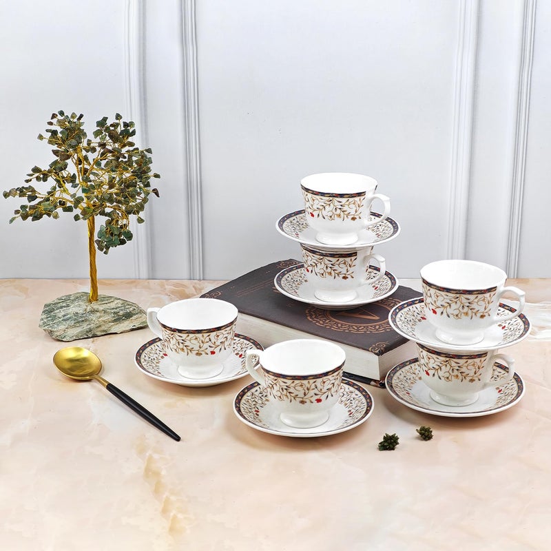 UPC Set of 6 Cup Saucer Sets New Modern Design Fine Bone China Ceramics TablewareDrinkware Premium Lightweight Pack of 12 Cups Saucers Cup white38 - Image 1