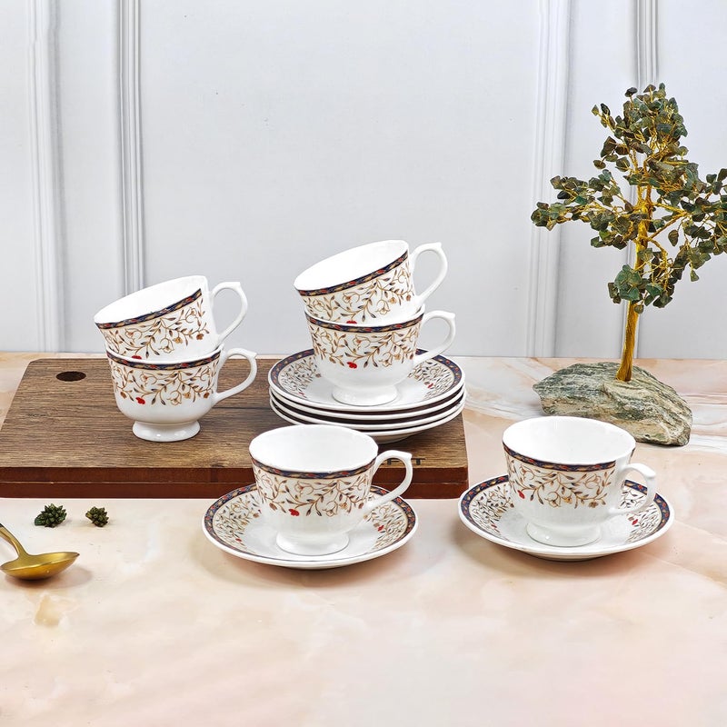 UPC Set of 6 Cup Saucer Sets New Modern Design Fine Bone China Ceramics TablewareDrinkware Premium Lightweight Pack of 12 Cups Saucers Cup white38 - Image 2