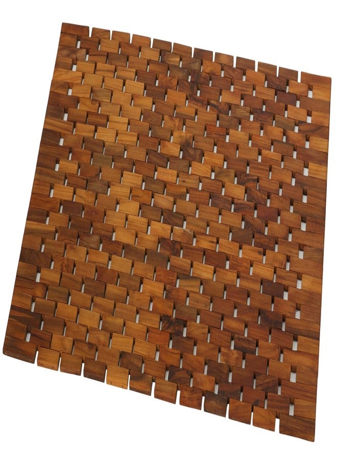 Bare Decor Kuki Spa Mosaic Shower Mat in Solid Teak Wood, 30" x 20", Brown - Image 1
