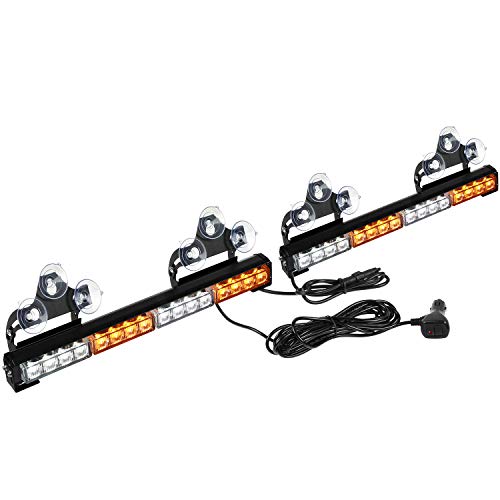 ASPL 2x16.8 inch Emergency Flashing LED Traffic Advisor Strobe Light Bar 32LED 26 Flash Patterns Interior Safety Warning Lights (Amber/White) - Image 1
