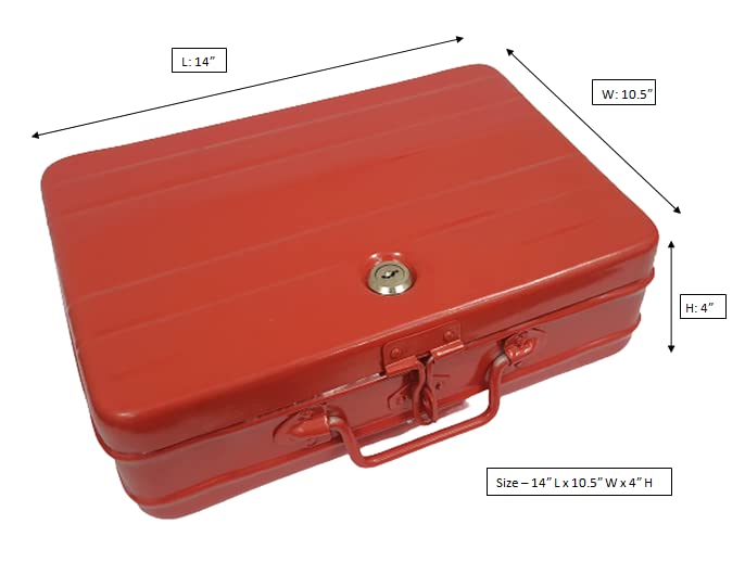Jayco Aluminium Cash/Jewellery Storage Box/Trunk - 14" Large (35 cm x 27 cm x 10 cm, Red) - Image 2