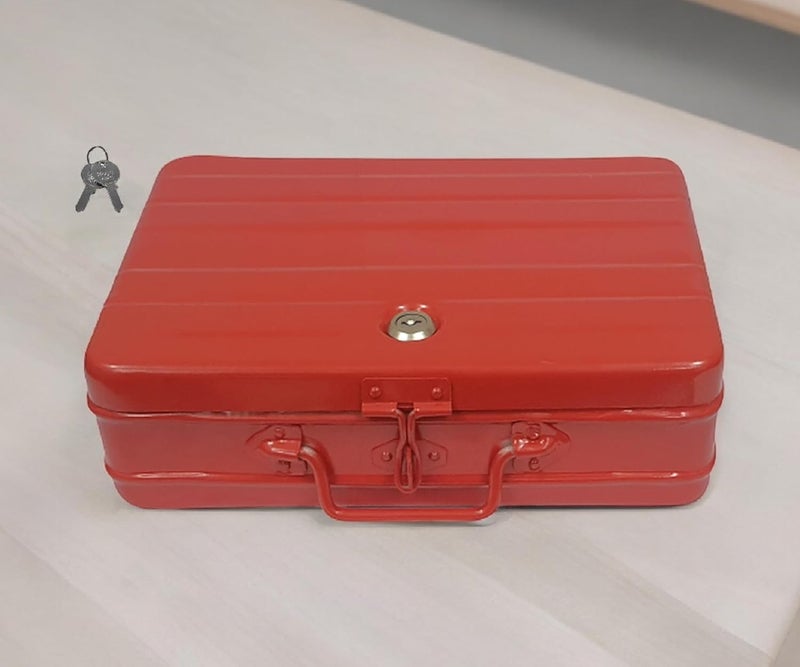 Jayco Aluminium Cash/Jewellery Storage Box/Trunk - 14" Large (35 cm x 27 cm x 10 cm, Red) - Image 5