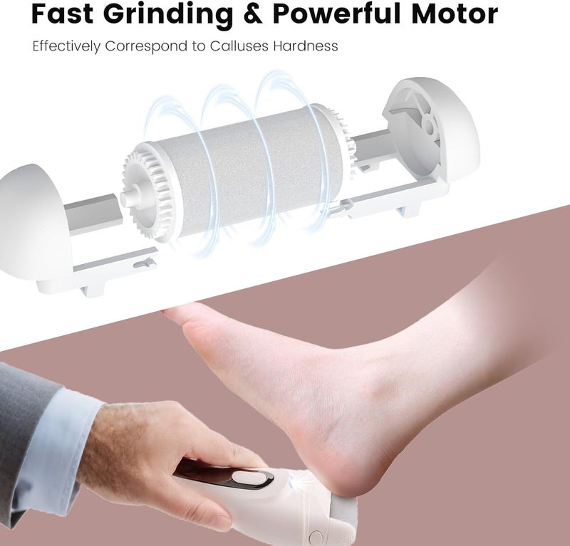 AccLoo Electric Foot Callus Remover with LED Light & Battery Display, 3-Speed Pedicure Machine with 3 Roller Heads, USB Fast Charging, Includes 10 Accessories, for Dead, Hard, Cracked Skin - Image 5