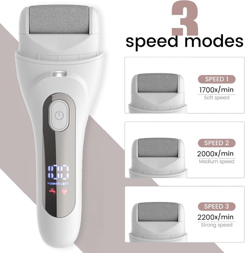 AccLoo Electric Foot Callus Remover with LED Light & Battery Display, 3-Speed Pedicure Machine with 3 Roller Heads, USB Fast Charging, Includes 10 Accessories, for Dead, Hard, Cracked Skin - Image 3
