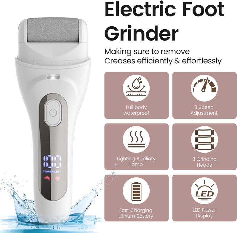 AccLoo Electric Foot Callus Remover with LED Light & Battery Display, 3-Speed Pedicure Machine with 3 Roller Heads, USB Fast Charging, Includes 10 Accessories, for Dead, Hard, Cracked Skin - Image 2