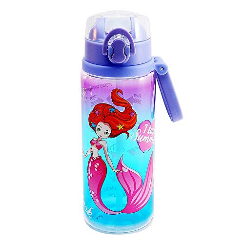 Home Tune 23oz Kids Water Drinking Bottle - Tritan BPA Free, Wide Mouth, Auto Flip Cap, Secure Lock, Easy Open, Lightweight, Leak-Proof Time Marker Water Bottle For Girls & Boys - Mermaid - Image 4