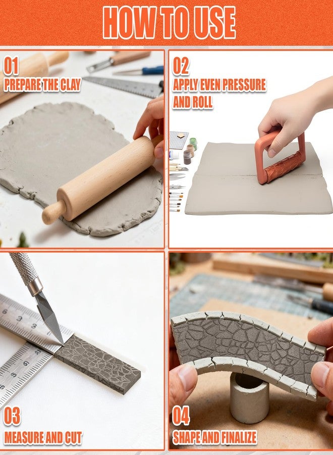 Leriton 9 Pcs Texture Roller Set with Handle, 8-Pattern 3D-Printed Miniature Terrain Texture Rollers for Clay, Miniatures, Tabletop, Pottery - Image 5