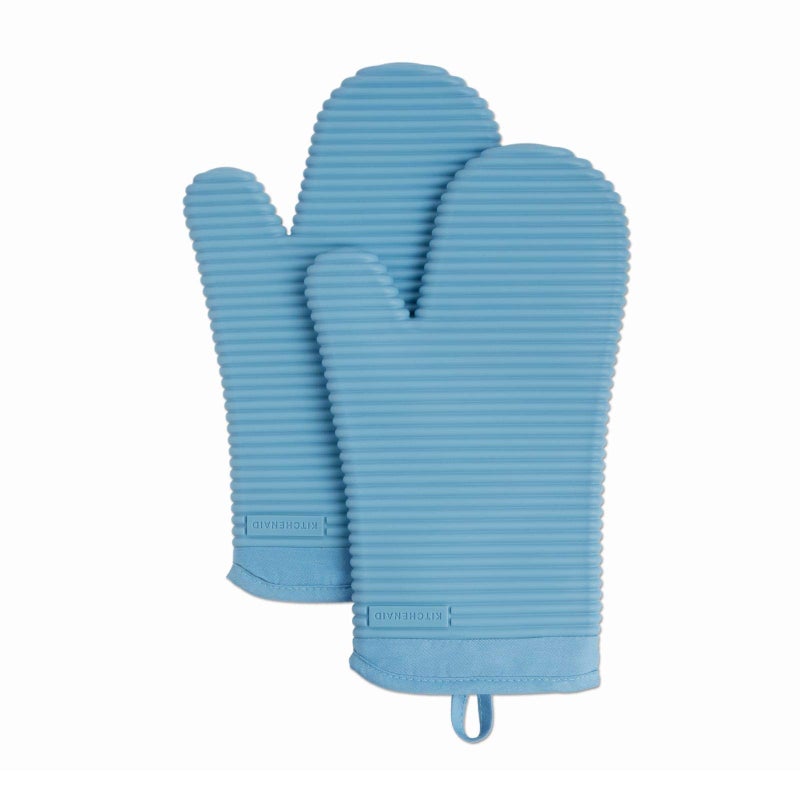 KITCHENAID Ribbed Soft Silicone Oven Mitt 2-Pack Set, 7.5"x13", Blue Velvet - Image 1