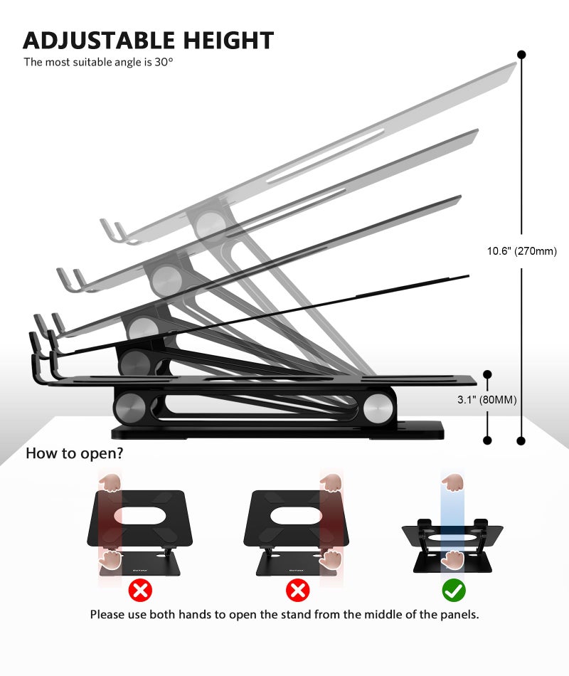 BoYata Laptop Stand, Laptop Holder, Multi-Angle Stand with Heat-Vent, Adjustable Notebook Stand for Laptop up to 17 inches, Compatible for MacBook Pro/Air, Surface Laptop, and so on (Black) - Image 3