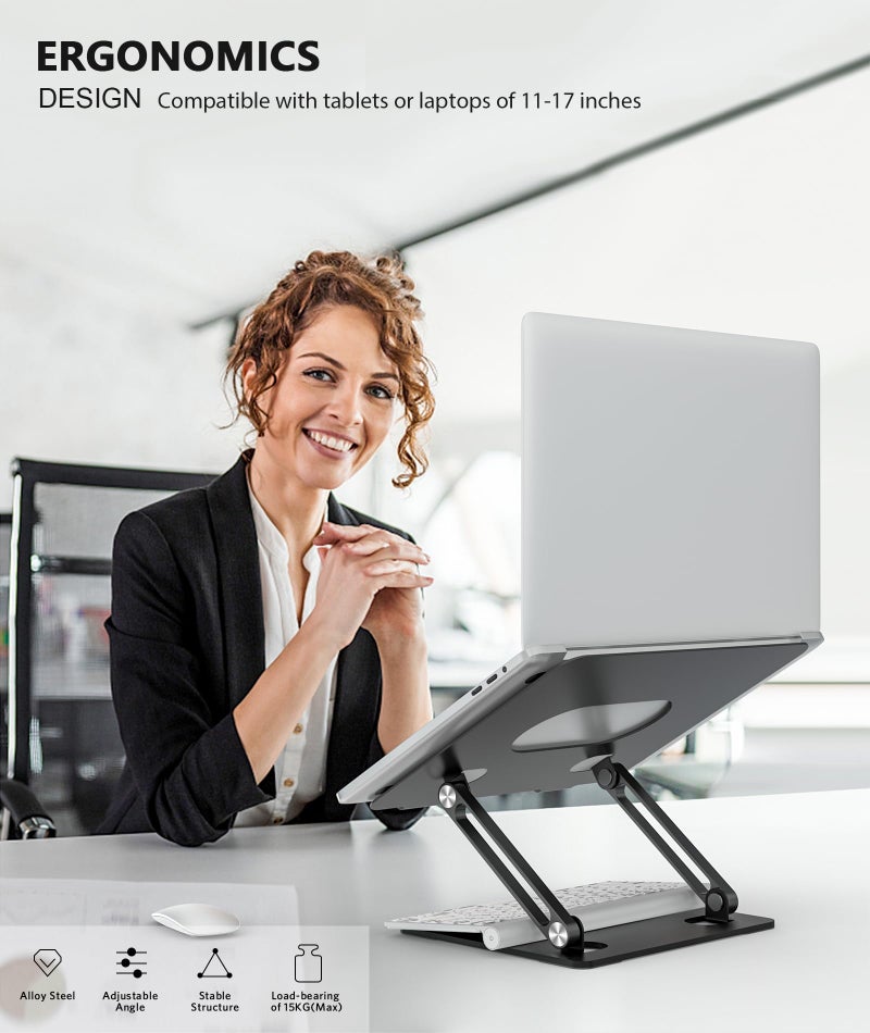 BoYata Laptop Stand, Laptop Holder, Multi-Angle Stand with Heat-Vent, Adjustable Notebook Stand for Laptop up to 17 inches, Compatible for MacBook Pro/Air, Surface Laptop, and so on (Black) - Image 2