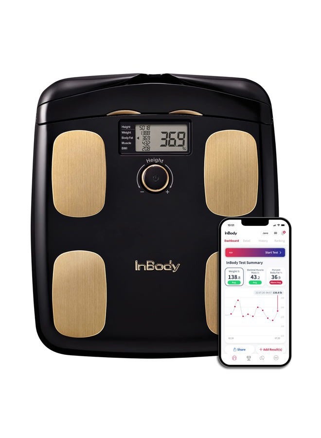 Dial H20 Body Fat Scale - InBody Scale for Body Weight, Fat Percentage and Muscle Mass - Gym Accessory for Men & Women, Body Fat Measurement Device - Bluetooth-Connected, Midnight Black