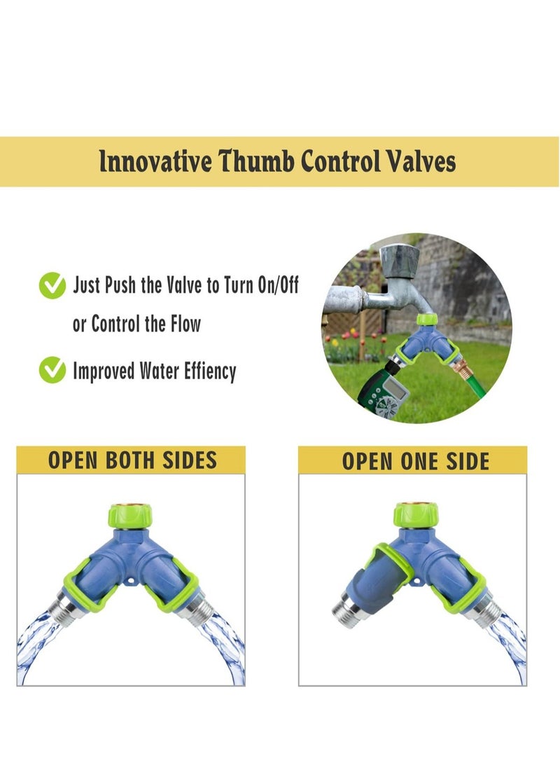 SYOSI - Garden Hose Splitter 2 Way with Thumb Control Valves, 3/4" Metal Y Hose Splitter Shut Off Valves - Image 1