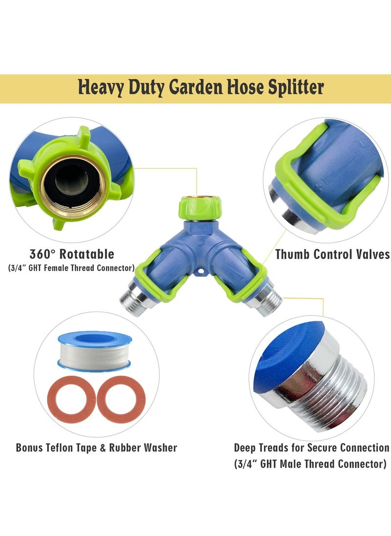 SYOSI - Garden Hose Splitter 2 Way with Thumb Control Valves, 3/4" Metal Y Hose Splitter Shut Off Valves - Image 1