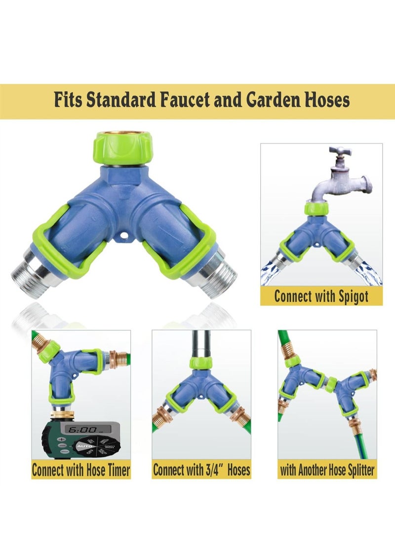SYOSI - Garden Hose Splitter 2 Way with Thumb Control Valves, 3/4" Metal Y Hose Splitter Shut Off Valves - Image 1