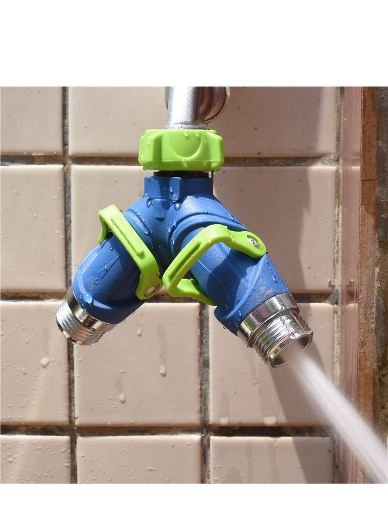 SYOSI - Garden Hose Splitter 2 Way with Thumb Control Valves, 3/4" Metal Y Hose Splitter Shut Off Valves - Image 1