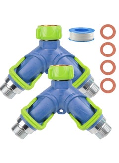 Garden Hose Splitter 2 Way with Thumb Control Valves, 3/4" Metal Y Hose Splitter Shut Off Valves