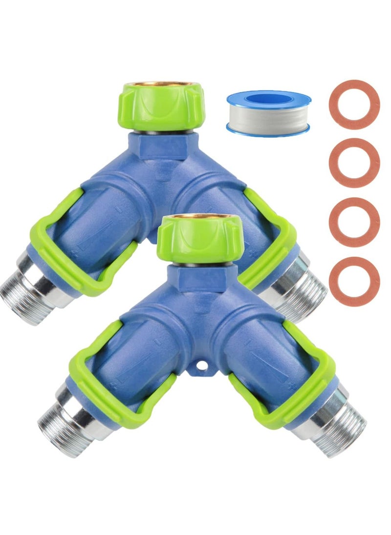 SYOSI - Garden Hose Splitter 2 Way with Thumb Control Valves, 3/4" Metal Y Hose Splitter Shut Off Valves - Image 1