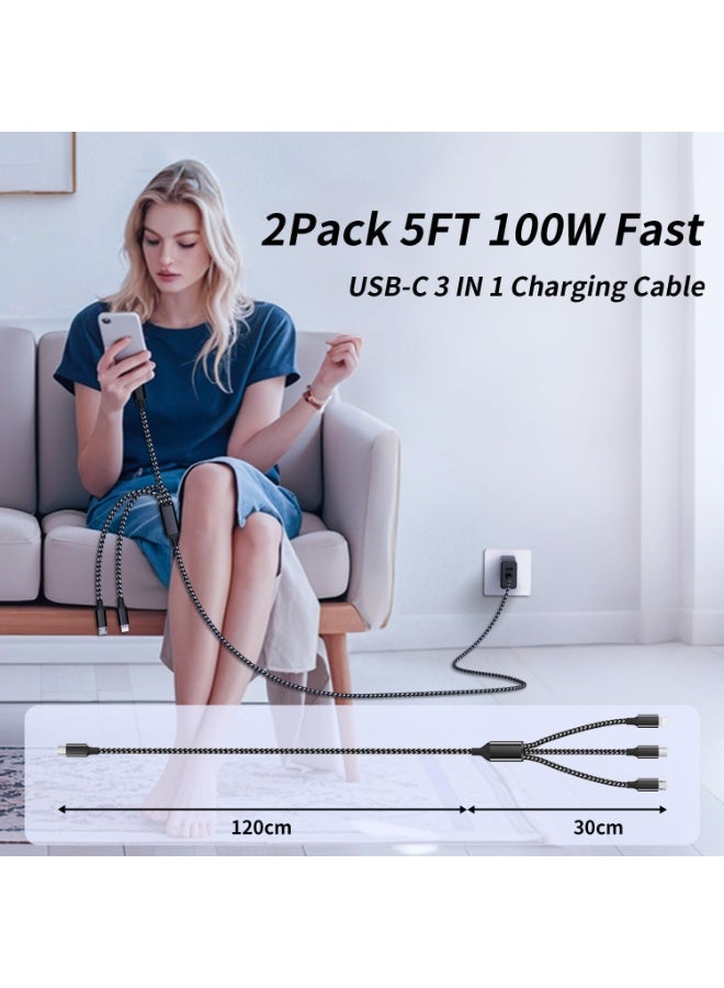Timebox 3 in 1 Cable, Super Fast Charge, USB, Type-C 67W, Lightning 27W, black, Micro-USB, Durable Nylon, 1.2m, Compatible with iPhone, Samsung, Huawei, MacBook, Xiaomi, red - Image 3