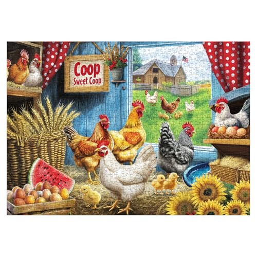 BBOLDIN Chicken Farm Puzzle for Adults 1000 Pieces Animal Flower Jigsaw Puzzle Sunflower Thanksgiving Nature Rooster Barn Country Puzzle - Image 5