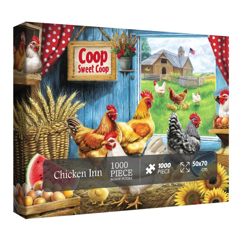 BBOLDIN Chicken Farm Puzzle for Adults 1000 Pieces Animal Flower Jigsaw Puzzle Sunflower Thanksgiving Nature Rooster Barn Country Puzzle - Image 3