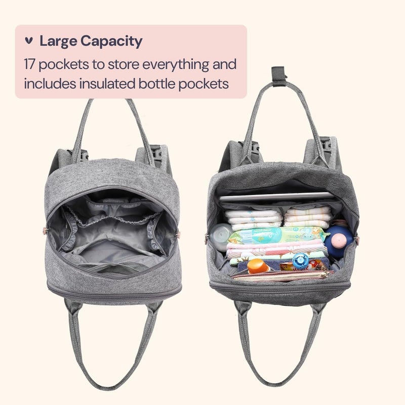 BabbleRoo Diaper Bag Backpack - Baby Essentials Travel Tote - Multi Function Waterproof Diaper Bag, Travel Essentials Baby Bag with Changing Pad, Stroller Straps & Pacifier Case - Unisex, Light Gray - Image 2