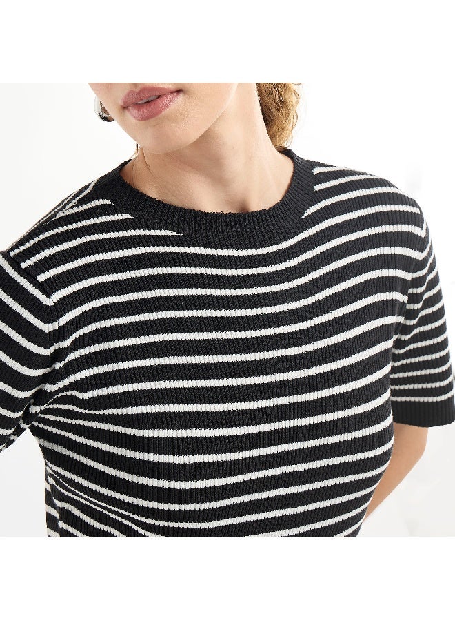 Splash FAV Striped High Neck T-shirt with Short Sleeves - Image 3