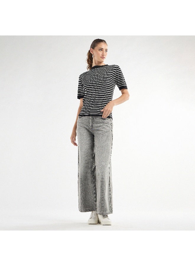 Splash FAV Striped High Neck T-shirt with Short Sleeves - Image 4
