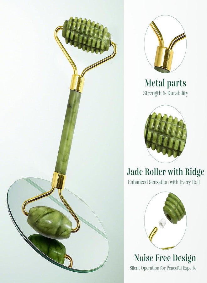 BAIMEI IcyMe Gua Sha and Jade Roller for Face, Natural Jade Face Roller with Ridge Design for Reducing Puffiness & Skin Firming,Facial Sculpting Tool, Self Care Gift for Women Men - Image 3